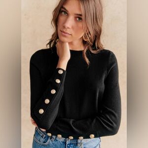 Sezane Paulo Black Sweater with Gold Buttons